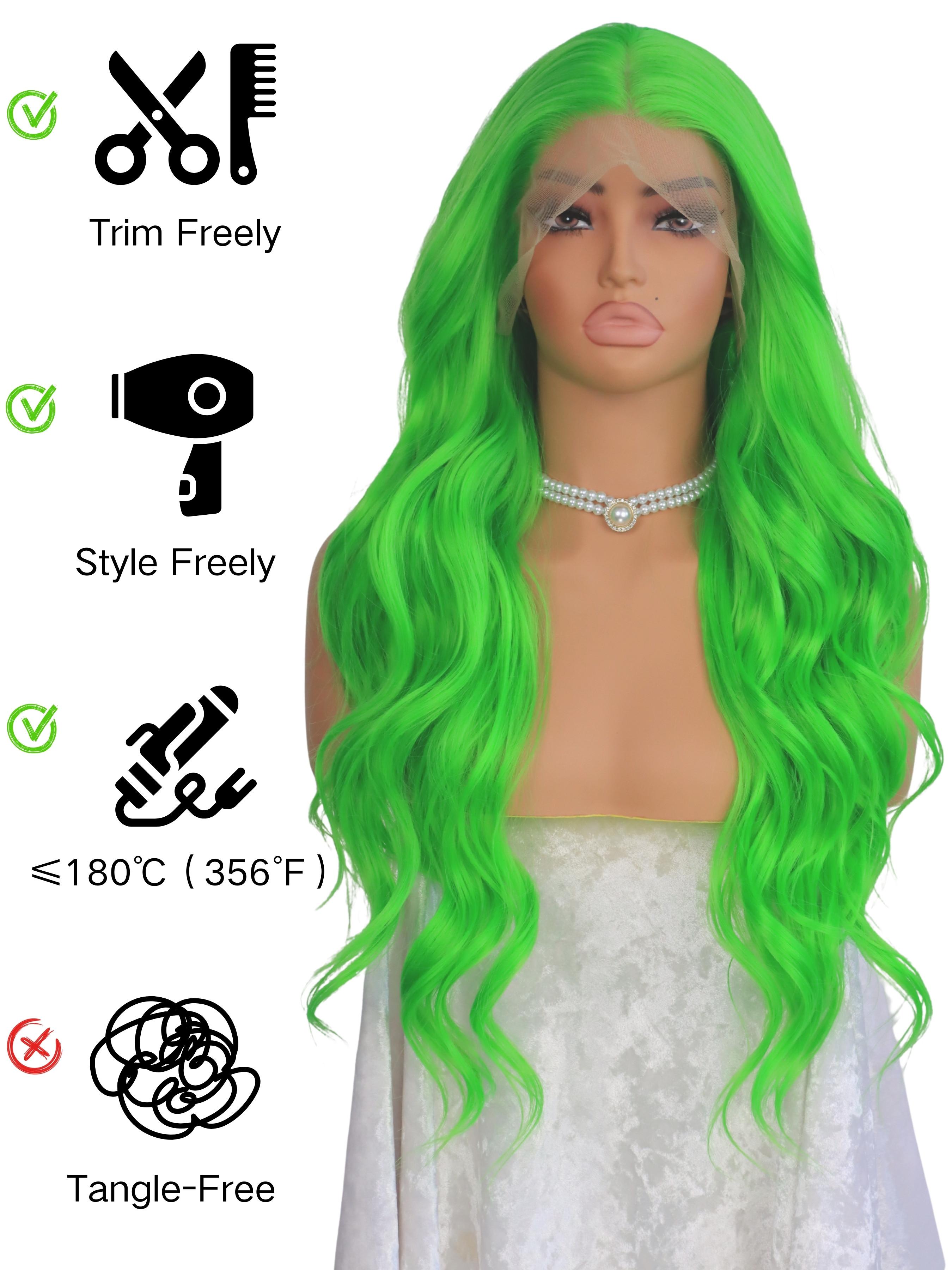Neon Green Body Wave Wigs 13x4 HD Lace Front Wigs Pre-Plucked Hairline Synthetic Wig Concert Look Body Wave Wig Coachella Festival Look Lace Front Wigs for Women Party Cosplay Stage 28 Inch
