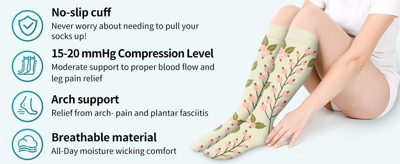 Compression Socks for Women & Men, Support Knee High Socks for Running,Nurses,Travel 6 pairs