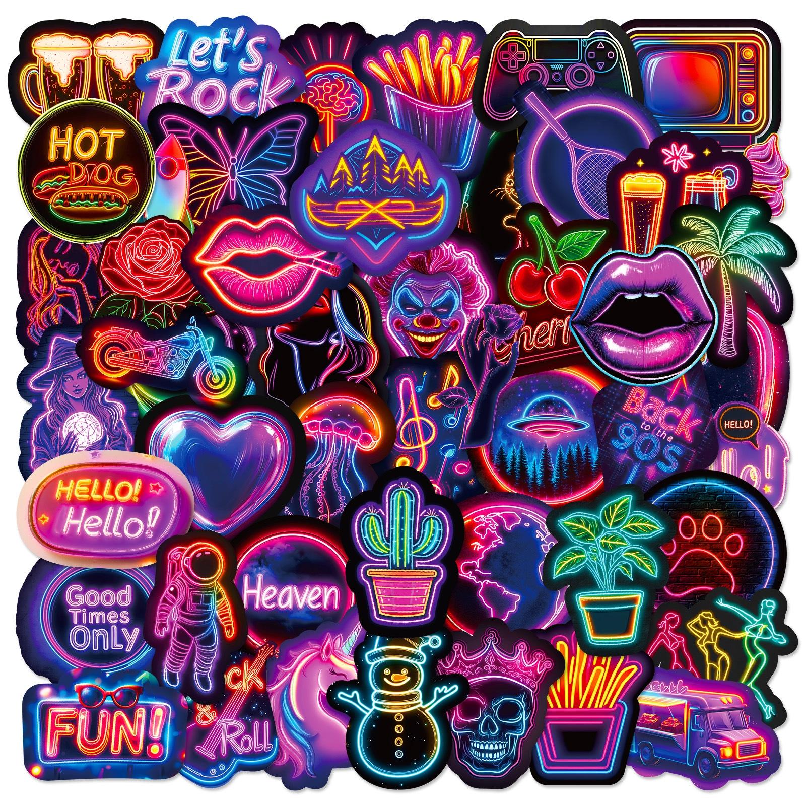 50 Sheets Creative Neon Graffiti Stickers for Luggage & Laptop Decals, Unique Non-Repeating Designs, Perfect Decorations 50 Sheets Creative Neon Graffiti Stickers for Luggage & Laptop Decals, Unique Non-Repeating Designs, Perfect Decorations
