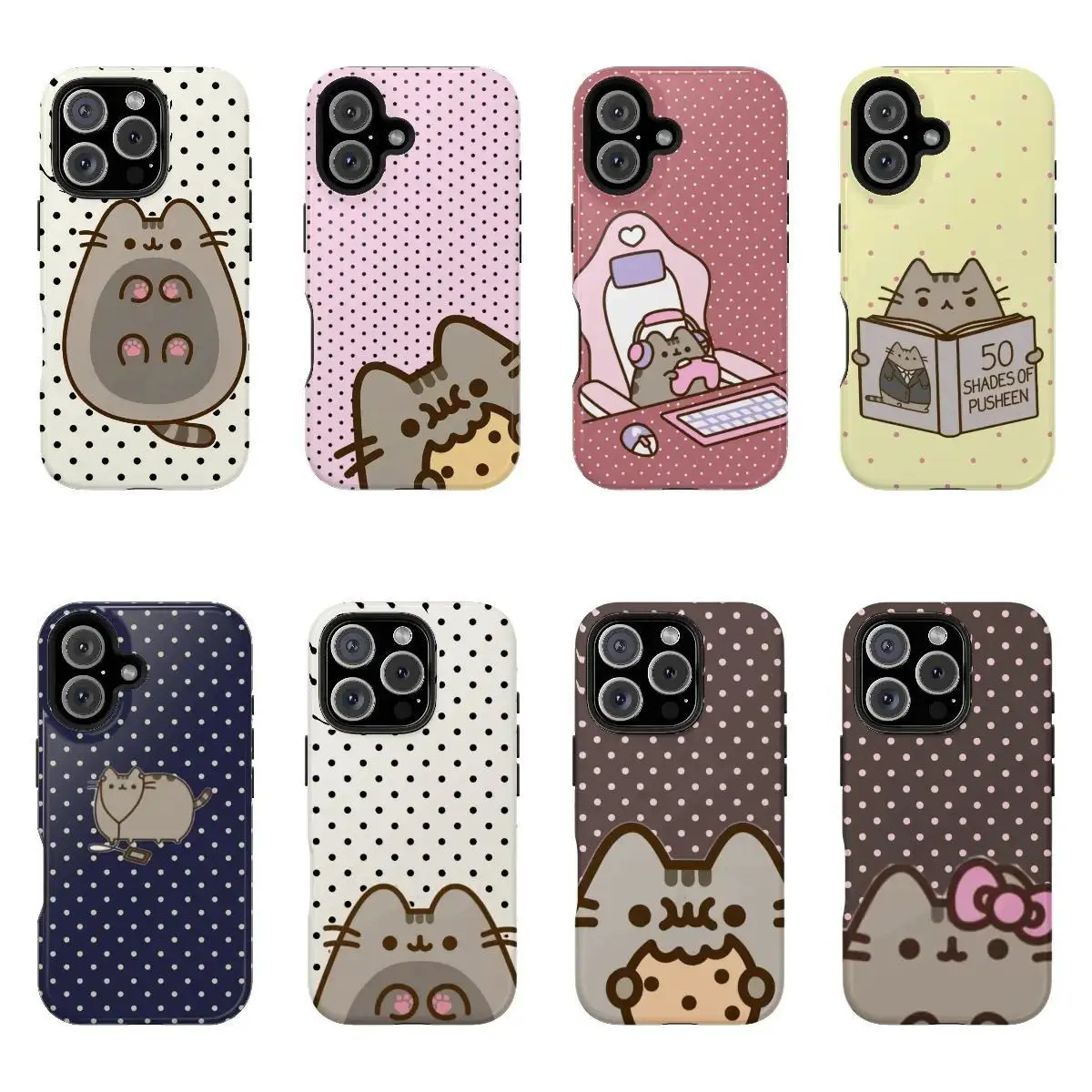 Pusheen The Cat Phone Case, Polka Dot Shockproof Case Cover Compatible With iPhone 16 15 14 13 12 11 Pro Max Galaxy S25 S24 S23 S22 Ultra, Gift For Christmas, Accessories, Smartphone, Shell, Cellphone, Handheld, Protection, Wireless, Casing, Shockproof Ce