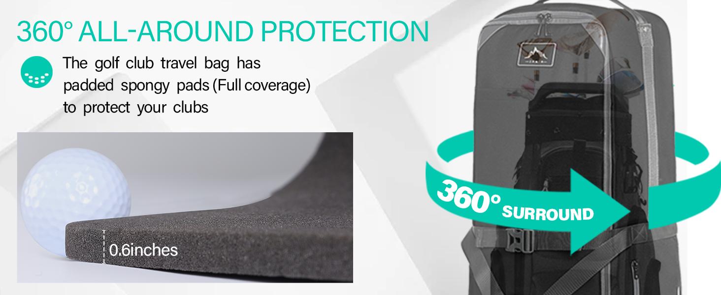 GoHimal Golf Travel Bag with Adjustable Support Rod, 900D Heavy Duty Oxford Fabric Golf Travel Case for Airlines with Wheels