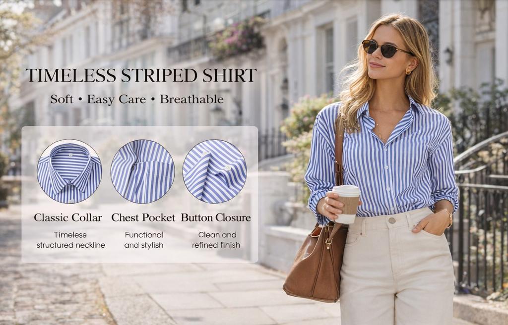 Siliteelon Striped Button Down Shirts for Women Dress Shirts for Spring and Summer Old Money Outfits Long Sleeve Collared Office Work Shirt with Pocket Comfy Business Casual & Chic | Designer Style Inspo tiktokshopspringglowup Summervibes summerwins