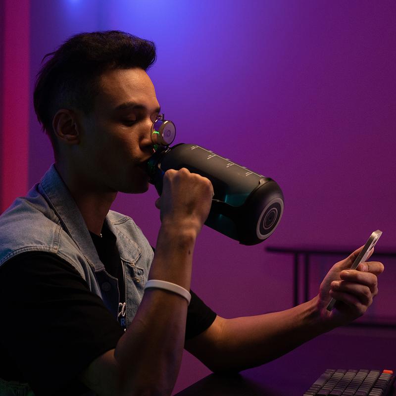 Cool Springtok Sports Water Bottles 44oz with Tritan Finish, Built-in Straw, Unique Smart Water Cup with LED Light, Dual-Handle & App Control - Fun