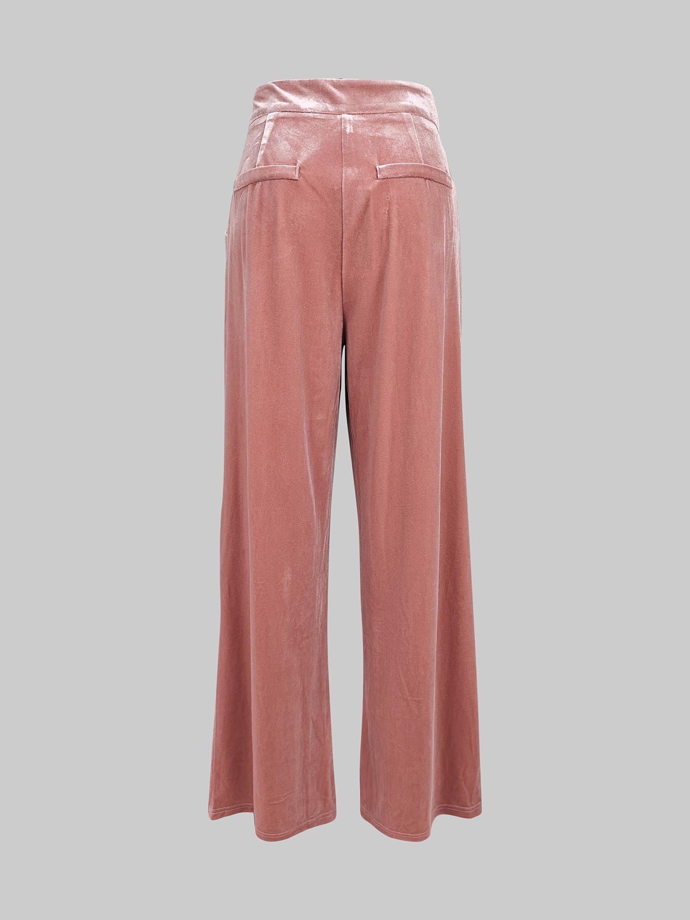 High Waist Pleated Pocket Solid Color Long Pants, Women's Casual Fashion Trousers, Comfortable and Stylish, Perfect for Daily Wear
