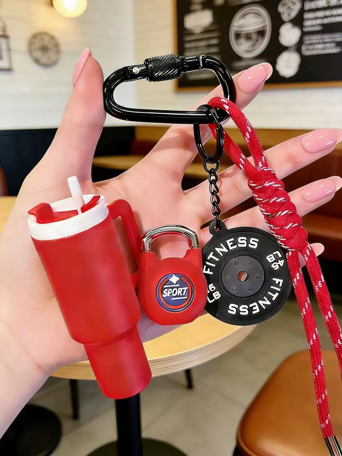 Creative Design Sports Water Bottle Series, Fitness Accessories, Fashion Keychain, Dumbbell Plate Weight Charm, Backpack Pendant, Perfect Gift for Men and Women