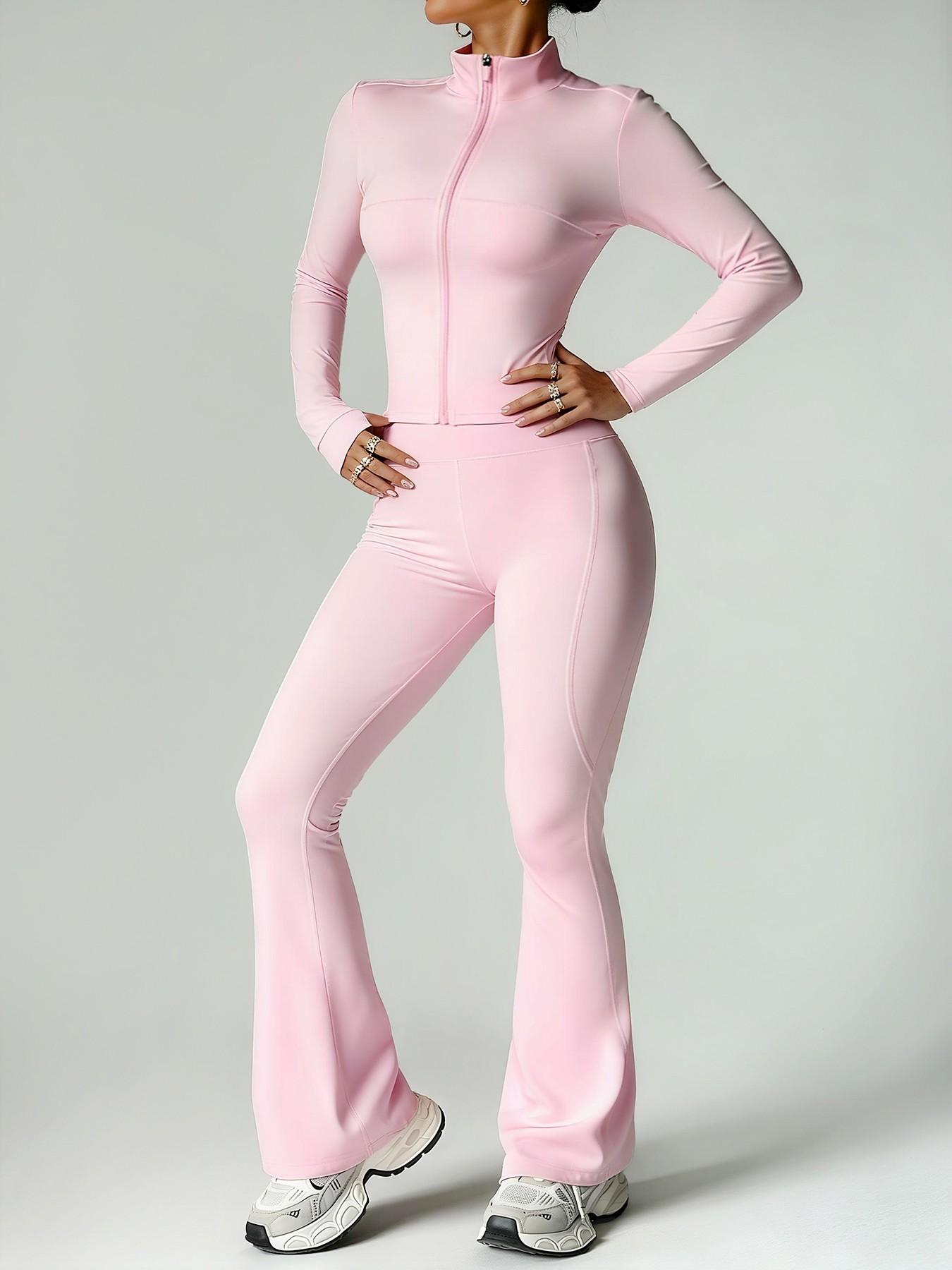 Women's 4-Piece Casual Loungewear Set with Long Sleeve Jacket and Flared Pants, Stylish and Comfortable Travel for All Seasons