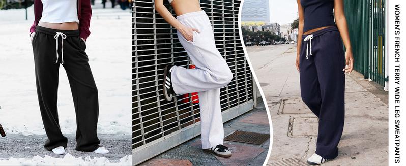 JEKAOYI Women's Low Rise Wide Sweatpants French Terry Lightweight Sports Jogger Pants, Sporty Pockets for Daily Wear, Ladies Sportswear for all Seasons