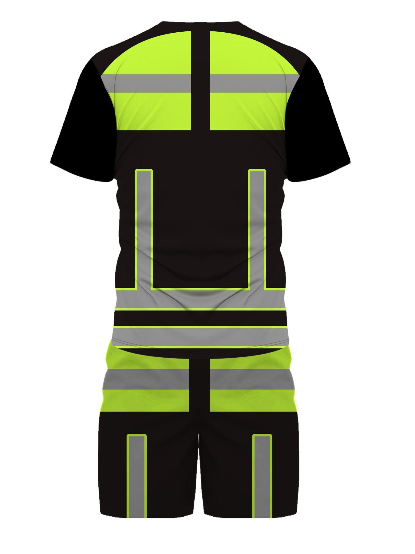 Reflective Safety Workwear Set for Men, Summer Fluorescent Short Sleeve Shorts Two-Piece Kit, Pocket Drawstring Waist, Ideal Gift