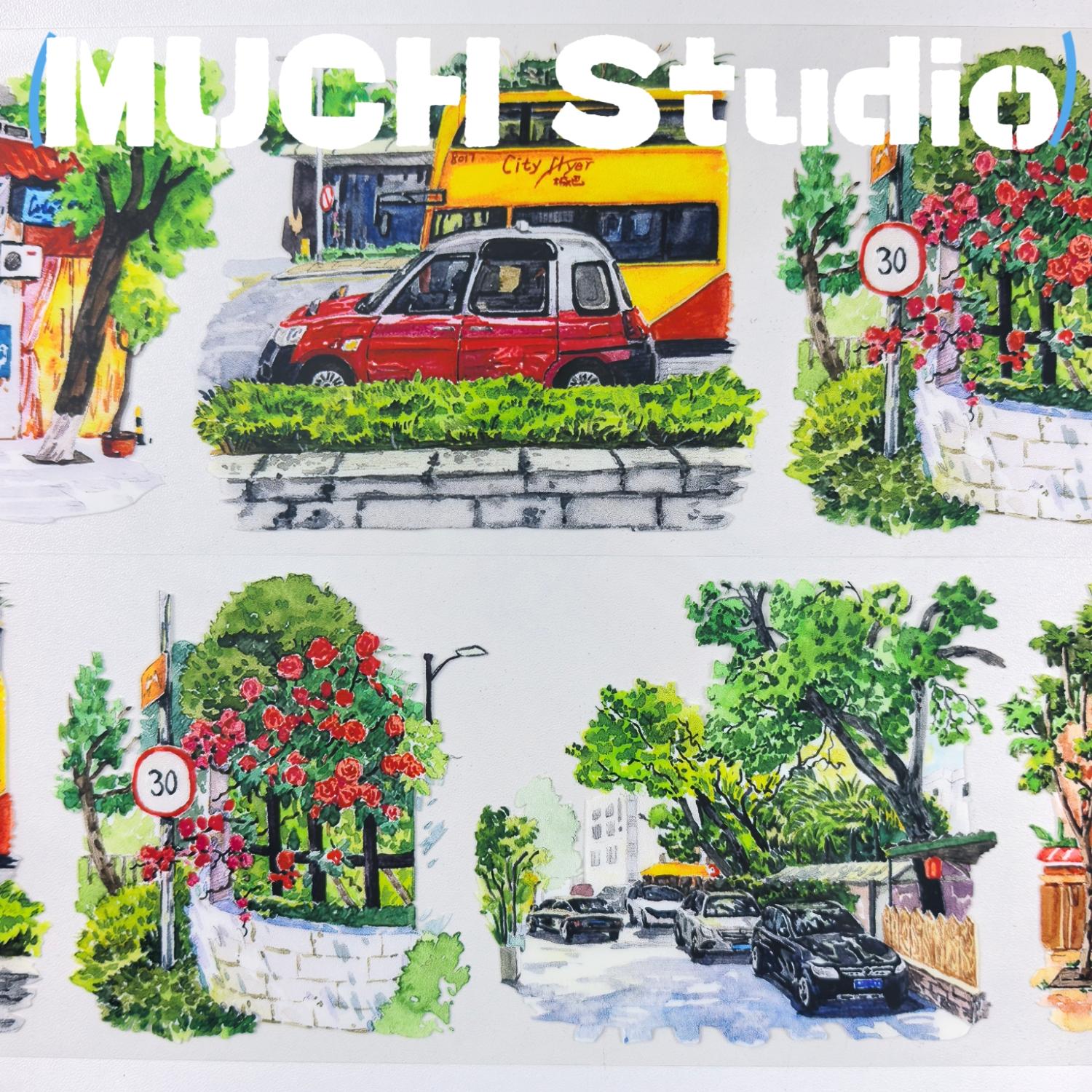 1pc (7*100cm), Original New Product, Sticker Recording the Scenery of a City Corner, High-end Craftsmanship PET Tape, Exquisite Pattern, Versatile and Practical, Suitable for Scrapbooking, Decorating Journals, Notebooks, Greeting Cards, Photo Frames and M