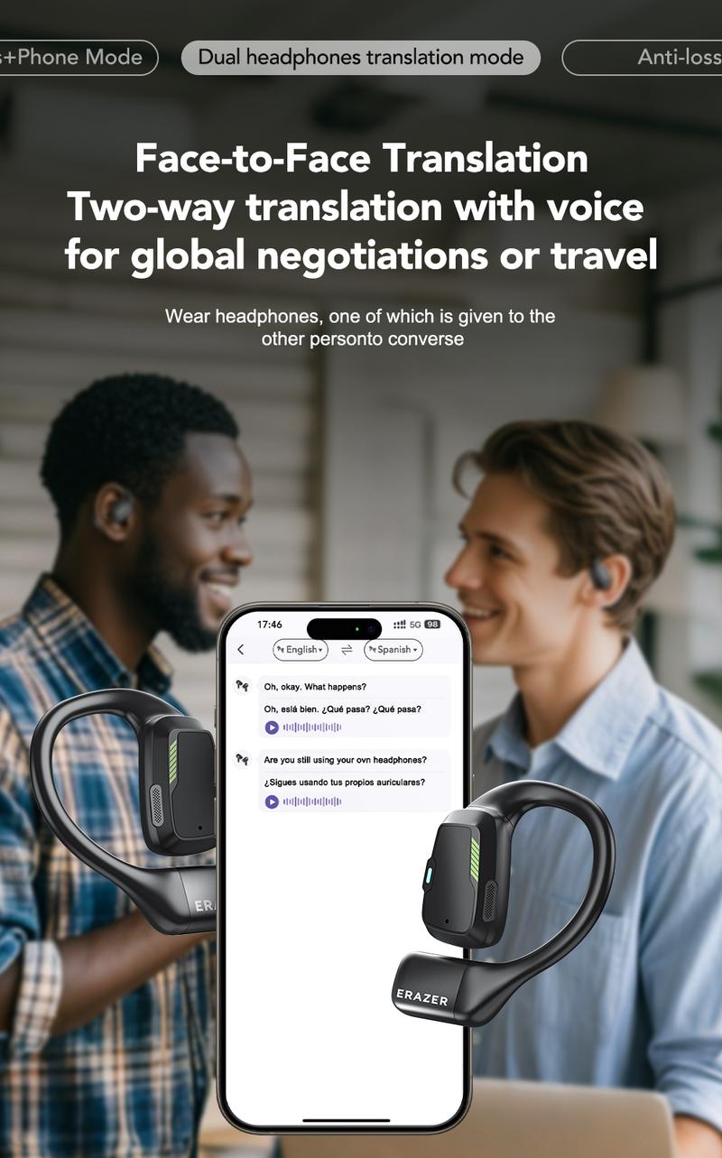 ERAZER XP6 Translation Wireless Earbuds With APP Bluetooth 5.4 Earphones,LED Lights Touchscreen, Built-in Mic ,High-quality sound Translate Earbuds, Clear call,30H Playtime Earphones,for Gym Running Workout