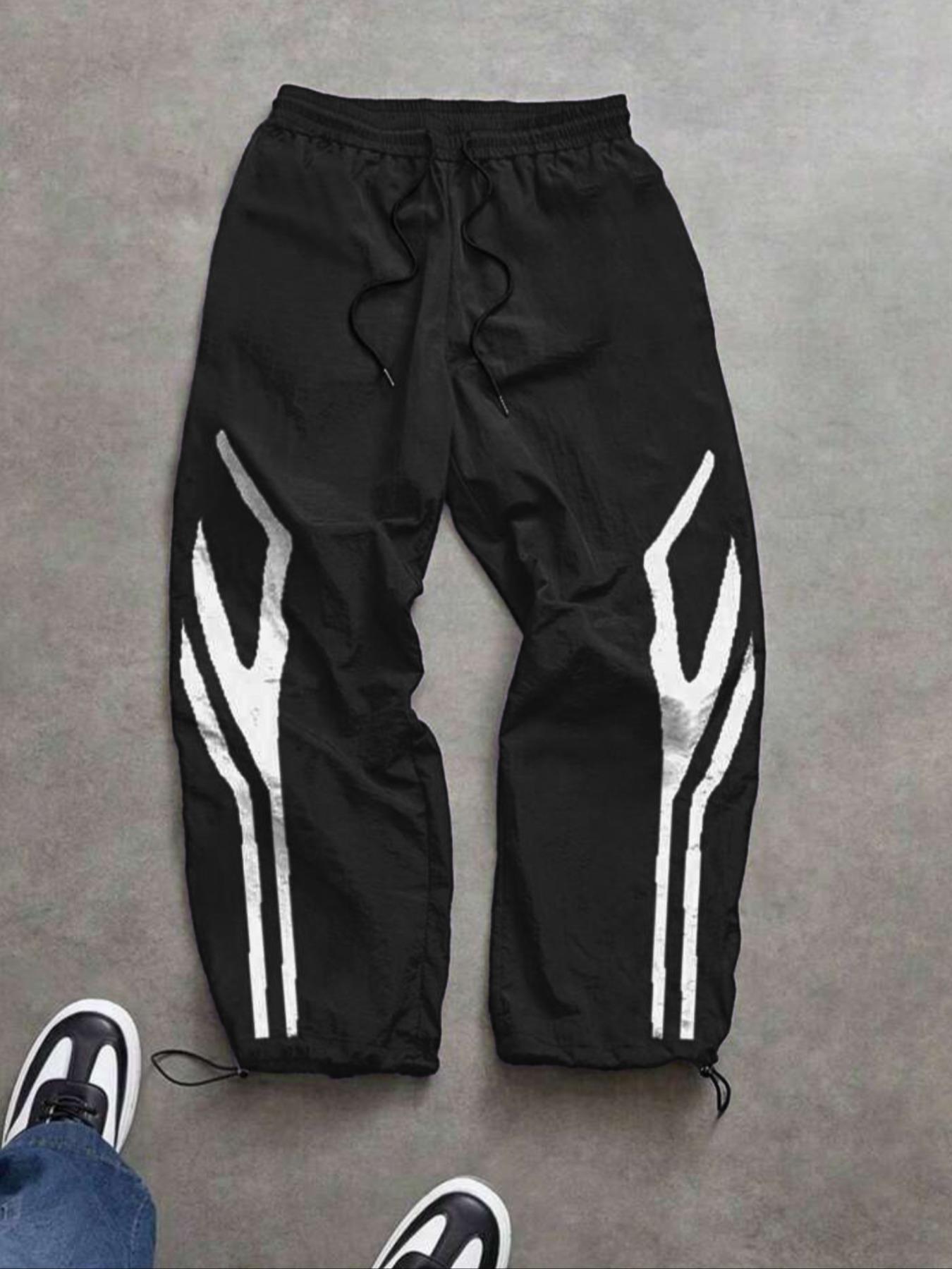 Men's Fashion Casual Sports Pants, Athleisure Style Bottoms, Unique Print, Loose Fit, Nylon Fabric, Lightweight Comfort, Waist Drawstring, Adjustable Ankle Cuff