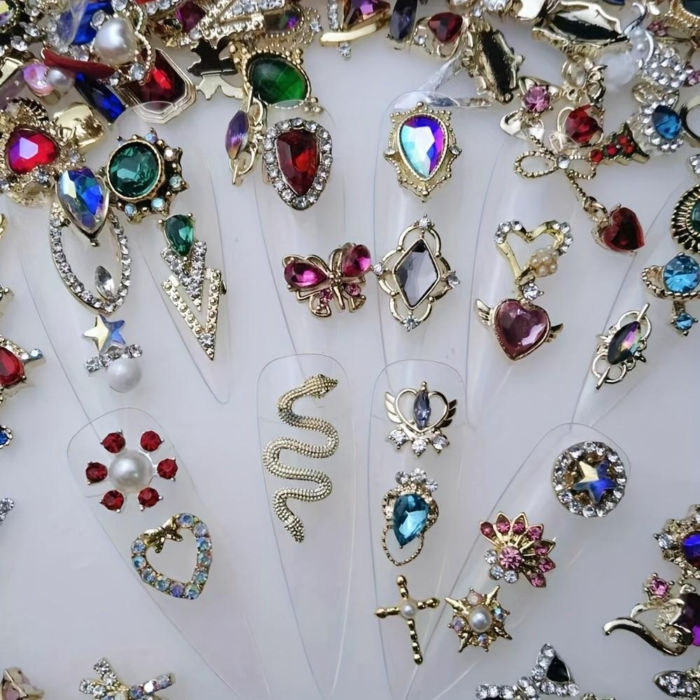 40pcs/50pcs Fashion Retro Nail Decorations, Large Rhinestones and Pearls Design, Suitable for Various Decoration Projects
