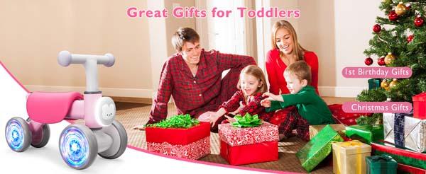 【Singing Bike】Colorful Lighting Baby Balance Bike for 1 Year Old Girls, Toddler Toys for 1 Year Old Girls Gifts, First Bike with Music and Soft Seat, 12-24 Month Toddler Balance Bike, First Birthday Gifts