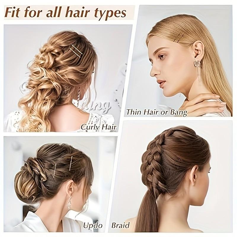 300 Piece Hair Clip Set with Box, Includes 100 Women's Clips, 100 Transparent Bands, 100 Metal U-Shaped Pins, Ideal for Braids and Thick Hair