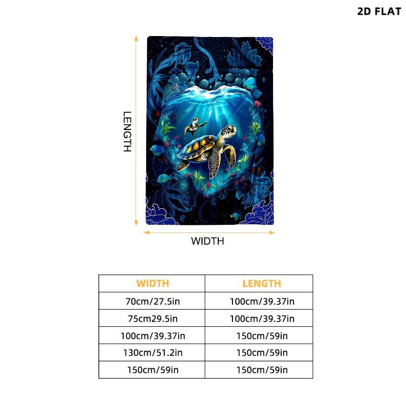 Vibrant Sea Turtle Underwater Scene Throw Blanket, Single - sided Printed, Multiple Specifications Available, Soft Cozy Fabric, Ideal for Napping/Office/Lounging, Artistic Whimsical Design, Perfect for Adults Seeking Relaxing Comfort