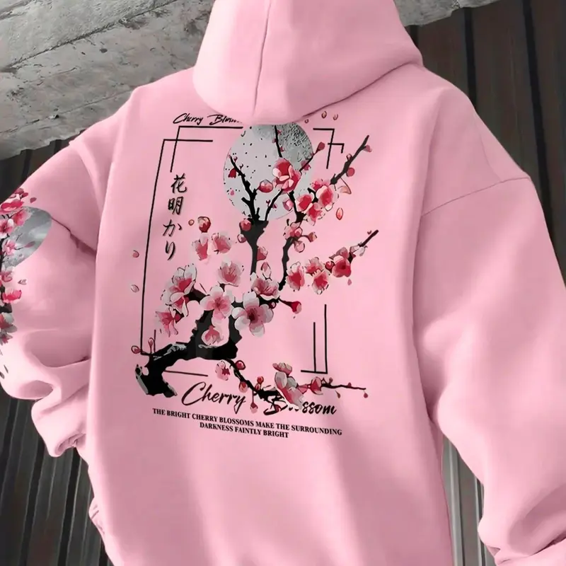 Y2K Japanese Cherry Blossom Print Hoodie, Loose-Fit Casual Sweatshirt, Soft and Cozy, Perfect for Campus and Streetwear, Fall & Winter