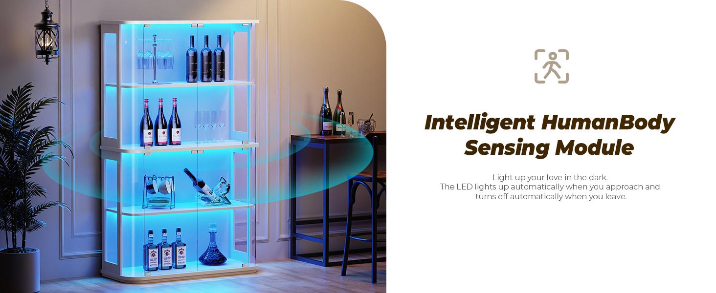 MIIFUNY Large Rounded Display Cabinet with Glass Door, 4-Tier Curio Cabinet with 3 Color Lights for Collectibles, Figures, Glass Display Case with Transparent Full-Display Surface, Human Body Sensor, White MIIFUNY Large Rounded Display Cabinet with Glass Door, 4-Tier Curio Cabinet with 3 Color Lights for Collectibles, Figures, Glass Display Case with Transparent Full-Display Surface, Human Body Sensor, White