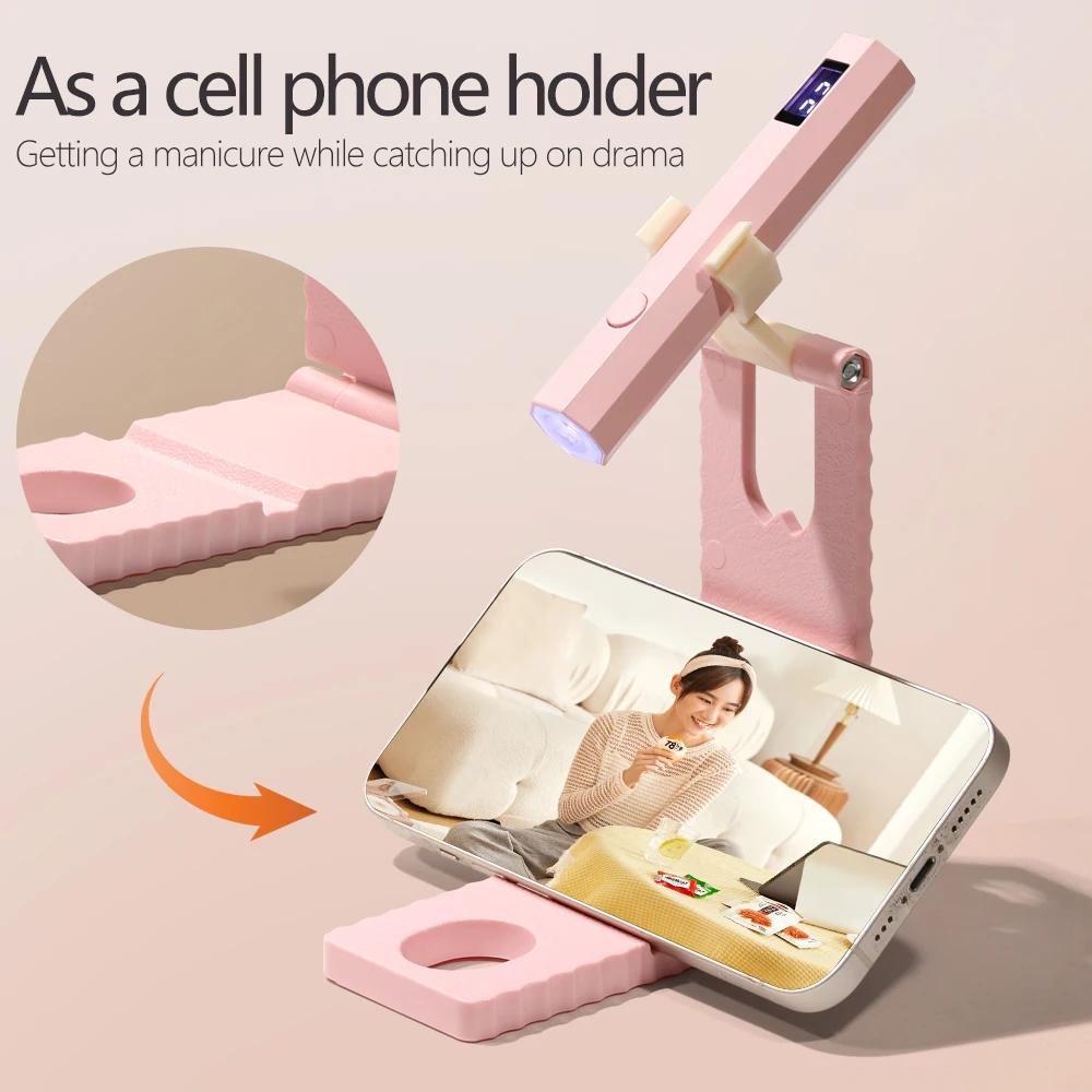 Professional LED Nail Lamp Set with Stand, Rechargeable Gel Nail Dryer with Digital Display & 20/60s Timer, Foldable Curing Light for Home Salon Travel Manicure