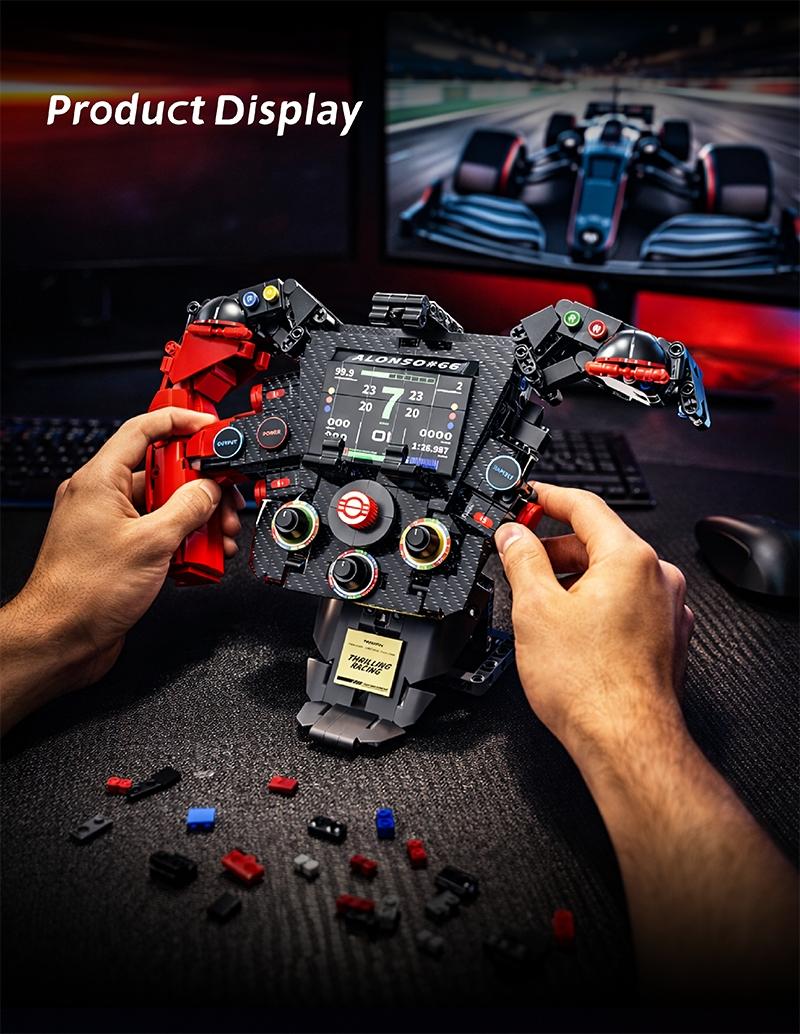 971Pcs Formula Racing Vehicle Steering Wheel MOC Blocks Supercar Model Building Toys Gifts for Adult Boys Technical Bricks Sets