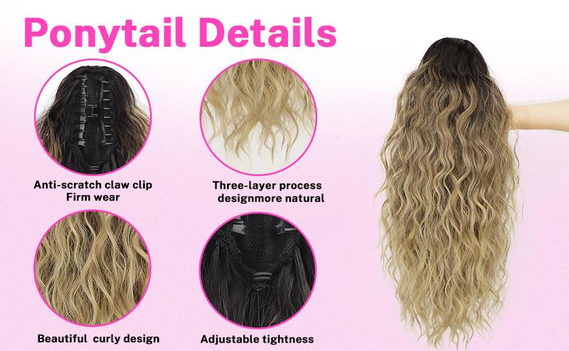 ORSUNCER Ponytail Extension 18" Curly Pony Tail Clip in Claw Short Ponytail Fluffy Natural Looking Synthetic Hairpiece for Women Easy To Go
