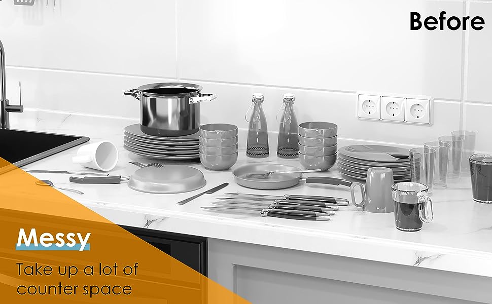 2-layer dish drying rack, kitchen counter space saving dish rack, dish drain drying rack with drip board, utensil rack, cup rack, tray rack and automatic drainage board, black Bowl Organiser