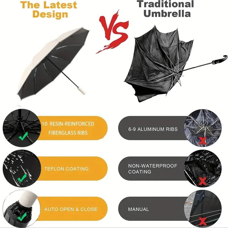 Double 10 Bone Reverse Automatic Umbrella, Reflective Strip Safety Folding Umbrella, Sun Rain Two-Use Anti-Bounce Shade Umbrella, Lightweight Foldable Umbrella, Portable Folding Umbrella, Sunshade Umbrella