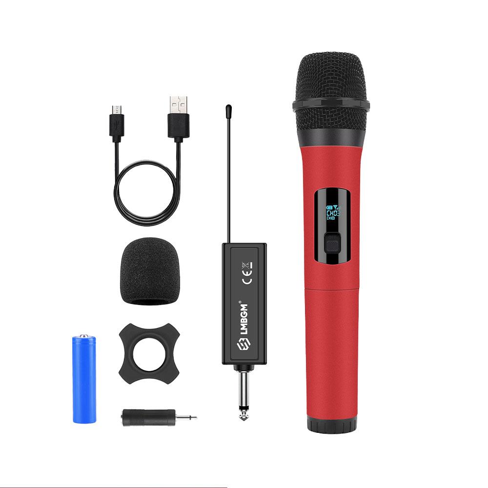 LMBGM  Dynamic Wireless Microphone, Leather-Touch Grip & Anti-Howling Clear Sound, Plug & Play 30m Stable Transmission, With LCD Display Mic & 6.35mm Receiver, Perfect for Home KTV, PA Speakers, DJ Mixers, Parties & Events.