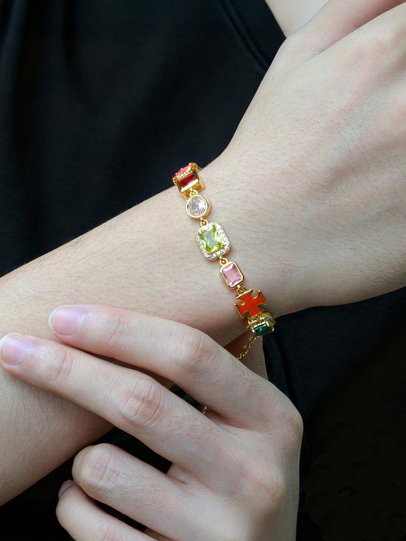 ICED CHICS Cross-Drip Oil Colored Cubic Zirconia bracelet, geometric cube Sugar Hip-hop bracelet, birthday gift, party, suitable for important occasions to wear, enhance temperament, sense of sophistication, suitable for both men and women