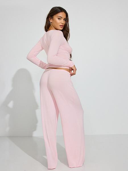 Women's Casual Long Sleeve Button Front Top & Drawstring Wide Leg Pants Set, Spring Summer Comfortable Daily Wear, Basic Style
