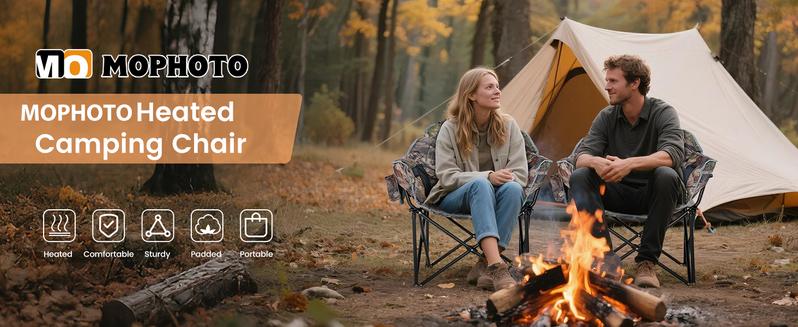 MOPHOTO Heated Camping Chair, Outdoor Sports Oversized Heated Folding Chairs with 3 Heat Levels 【Batteries not included】 Patio Lawn Lounge Chair Supports 500 lbs