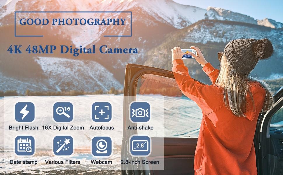 48MP 4K Digital Camera 16X Zoom Digital Camera with 32G TF Card & Charging Cable & Operating Manual, High Definition HD Camera Digital Camera for Outdoor Sports, Beginner Digital Camera
