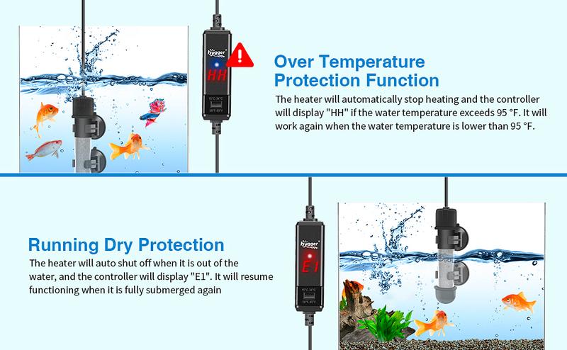 hygger Small Aquarium Betta Heater, Submersible Fish Tahk Heater 10W/25W/50W/100W with LED Digital Display, Suitable for Marine Saltwater and Freshwater up to 5/10/16/26 Gallon hygger Small Aquarium Betta Heater, Submersible Fish Tahk Heater 10W/25W/50W/100W with LED Digital Display, Suitable for Marine Saltwater and Freshwater up to 5/10/16/26 Gallon