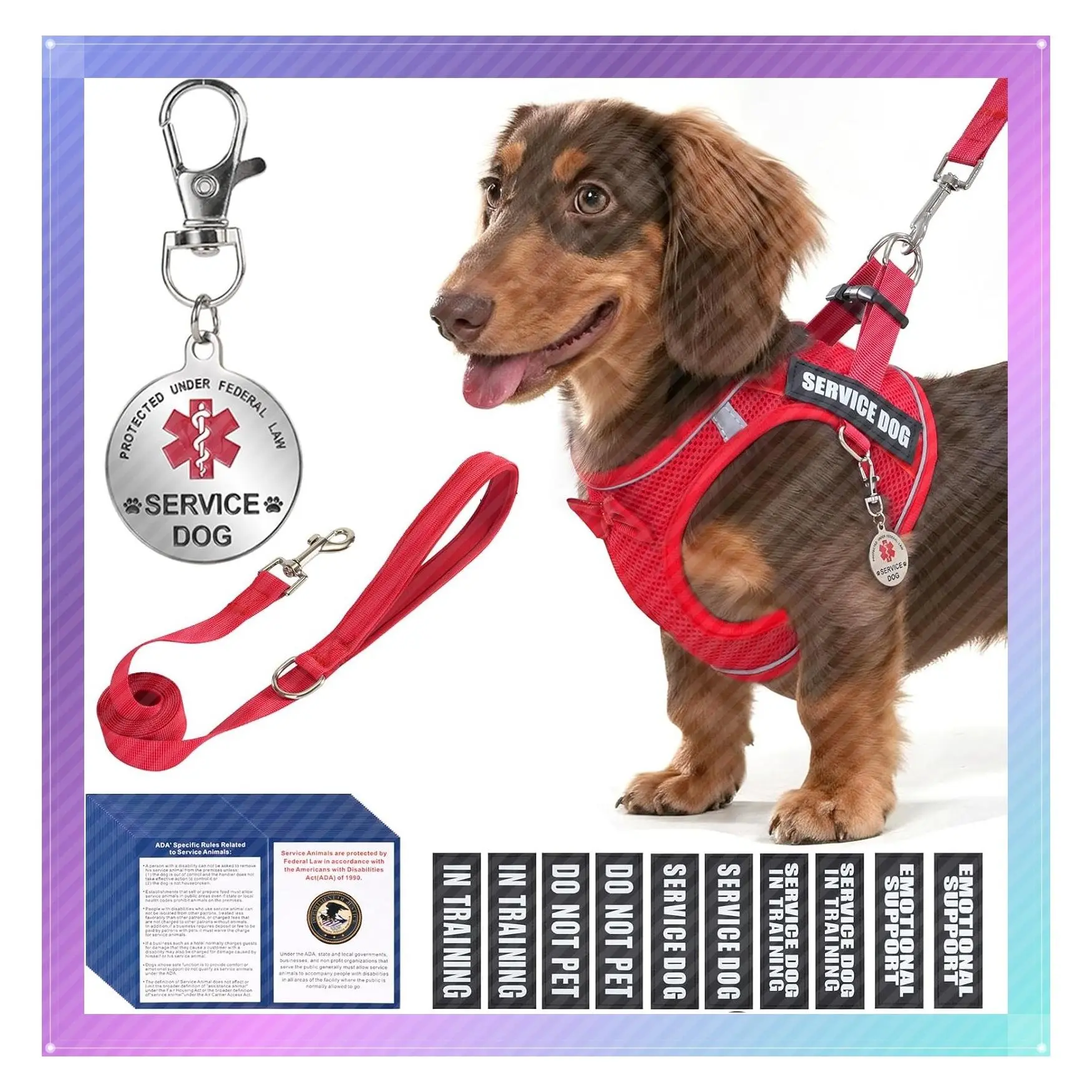 Service Dog Vest Harness for Small Breeds with ID Tag, 50 ADA Cards, 10 Removable Patches, Lightweight Emotional Support Puppy Harness Set with LeashGift