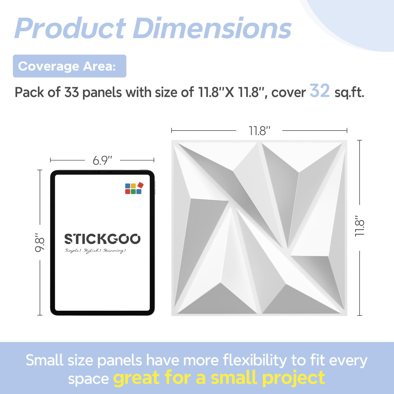 STICKGOO 33Pcs Tiles Geometric Pattern Wall Panel, Diamond Design 3D PVC Wall Panels for Interior Wall Decor, 11.8" x 11.8" Decorative Living Room