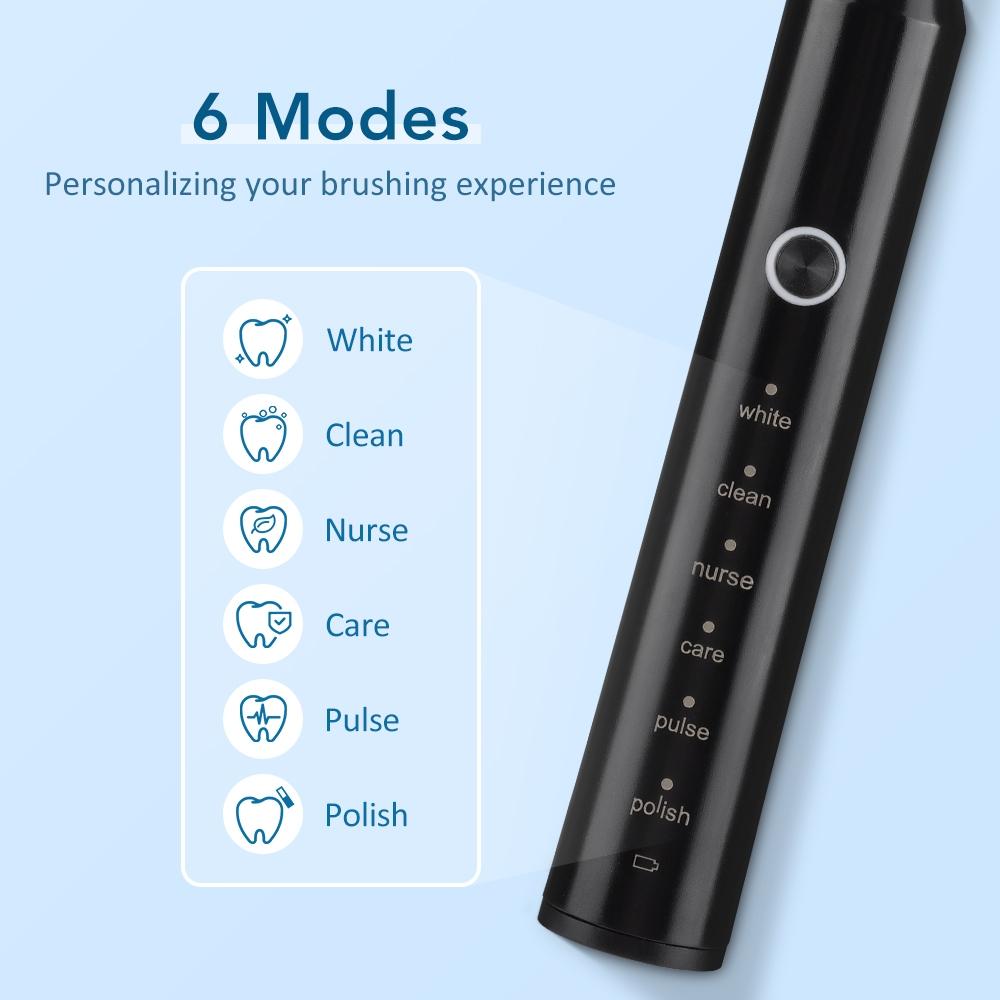 Sonic Electric Toothbrush for Adults Smart Timer 6 Modes Deep Clean Rechargeable Toothbrush with 4 Brush Heads Toothbrush Oral Care