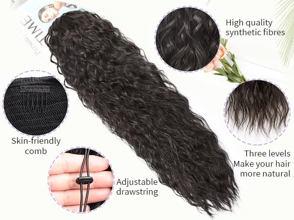 ORSUNCER Ponytail Extension 30 Inch Drawstring Pony Tails Hair Extensions for Women Long Curly Brunette Brown Ponytail Synthetic Hairpieces for Daily Use