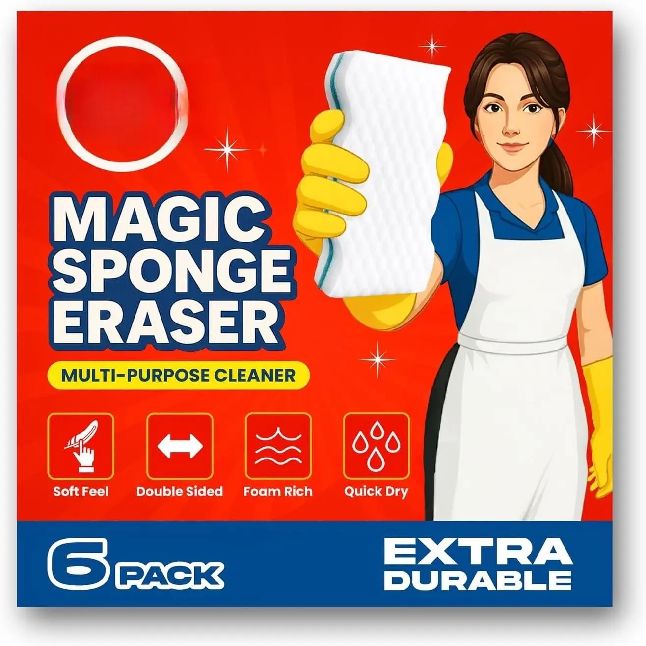 Clearance - Synthetic Magic Eraser Cleaner, Extra Durable Multi-Purpose Households Cleaning Pads, 6 Modern Magic Eraser Sponges & Scouring Pads for Shoes, Bathrooms