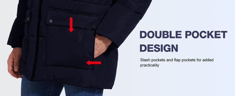 Mens Winter Coats Water-Repellent Windproof Thicken Parkas Long Hooded Padded Puffer Jacket with Pockets