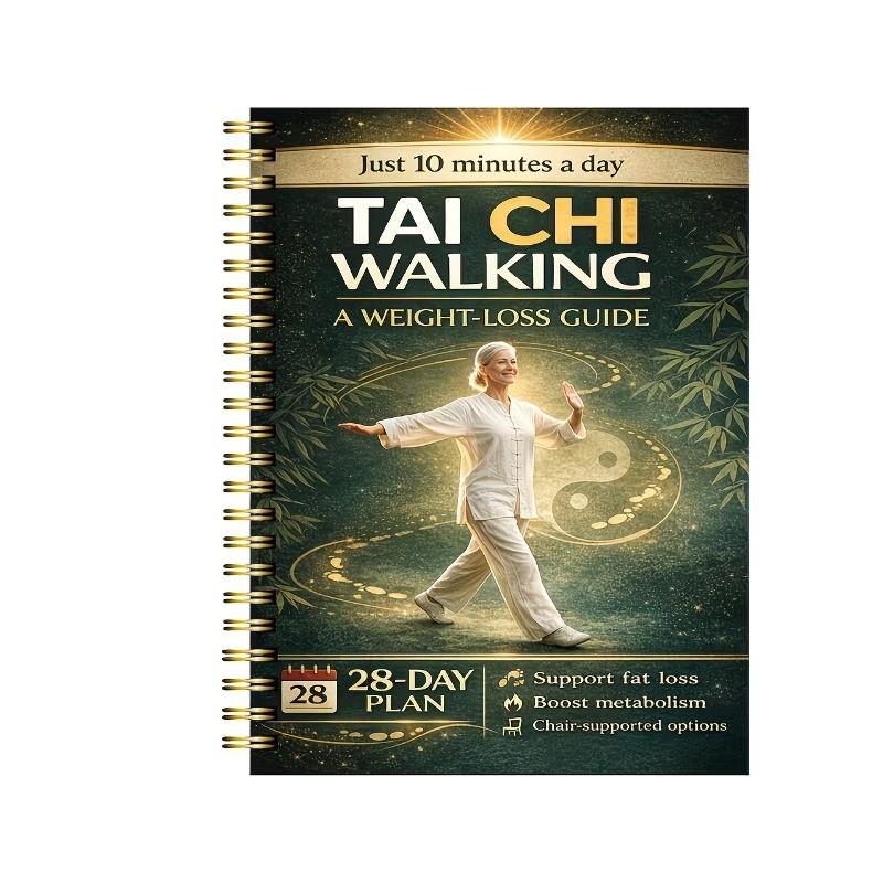 Tai Chi Walking Weight Loss Guide for Seniors, 28-Day Exercise Plan with Chair Support, Low Impact Joint-Friendly Workout, Balance Training Poster