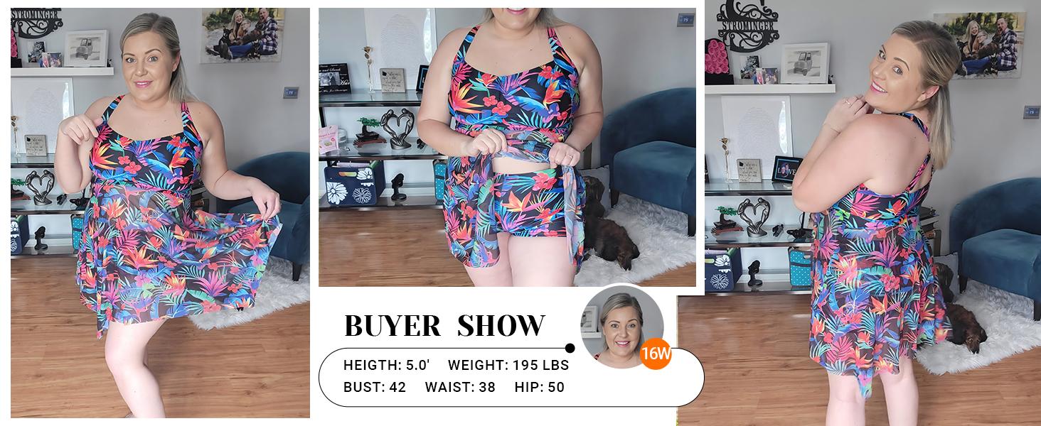 Daci Plus Size Two Piece Swim Dress with Boyshorts for Women Mesh Swimsuits Flowy Bathing Suits