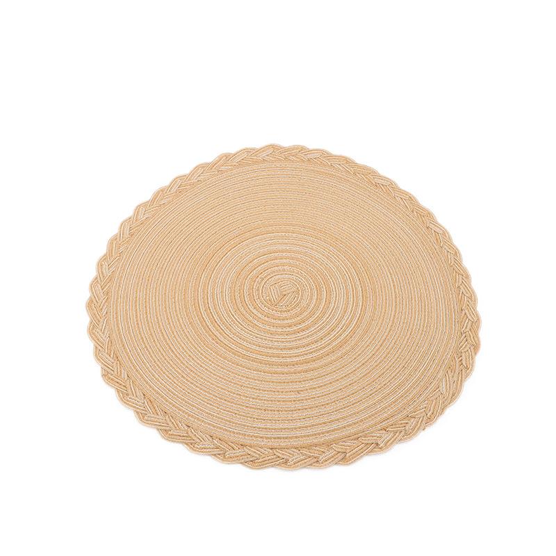 15 inch/38cm Round Placemats Set of 4 Boho Woven Braided Border Table Mats Washable Heat Resistant Circle Place Mats, Natural Style Woven Cotton Placemats for Dining Table  Party Holiday Banquets