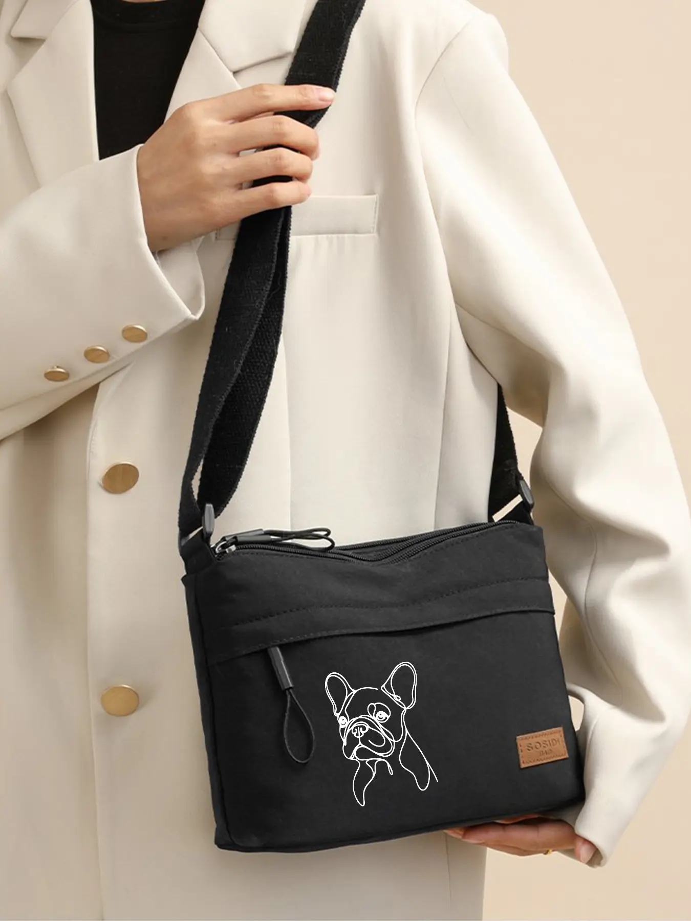 French Bulldog Pattern Cross‑body Bags, Casual Shoulder Bags, Lightweight Phone Pouches/bags, Cosmetic Bags, Multi‑zipper Multi‑compartment Design, Ideal for Daily Shopping and Commuting, Adjustable Shoulder Straps, Perfect Gift Option.