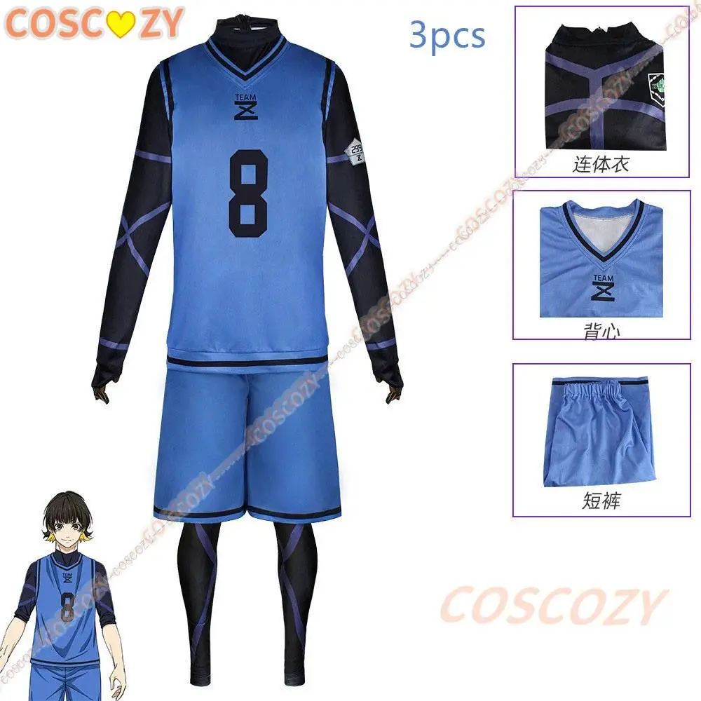 Blue Lock Bachira Meguru Cosplay Costume, 2-Piece Anime Football Jersey and Bodysuit for Halloween Party, Clothes