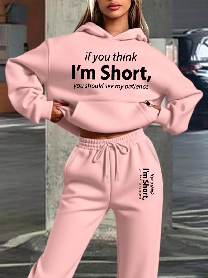 Autumn Winter Women's Sweatsuit Set, Fitted Graphic Sweatpants & Hoodie, Sweet Style for Casual, Perfect for Fall & Winter