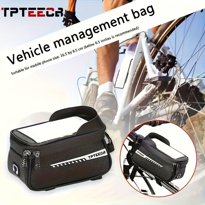 Mountain Bike Phone Holder, Waterproof PU Leather Bicycle Bag, Large Capacity Cycling Accessory, Touchscreen Compatible, Front Rack Mount, Bike Accessories