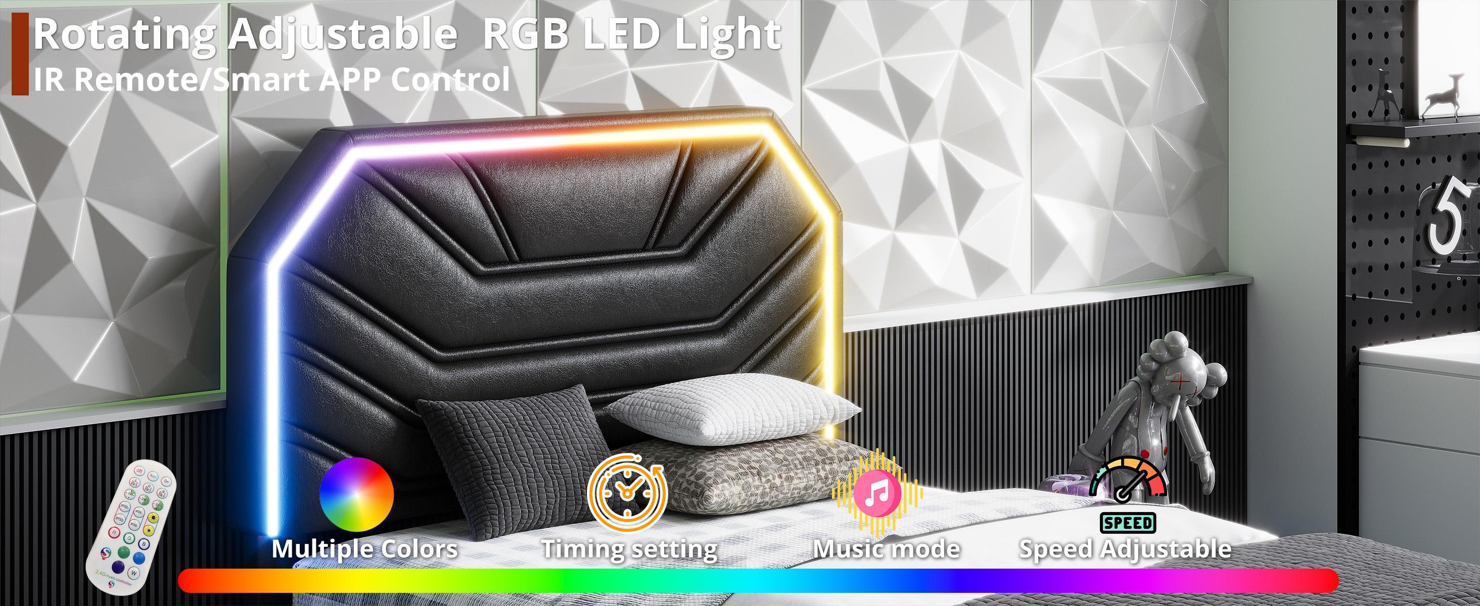 LIKIMIO Bed Frames with Lighted Headboard, Upholstered Modern Cama Platform Bed with Heavy Duty Supports, No Box Spring Need, Noise Free, Easy Assembly