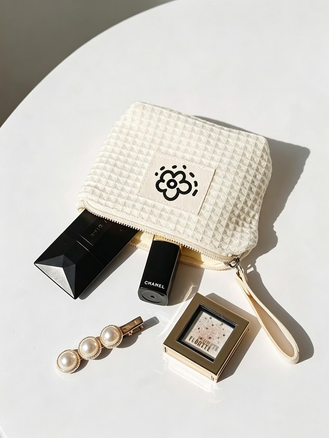 Cute Sunflower Weave Mini Zipper Pouch, Floral Patch Small Cosmetic Bag, Makeup Bags, Portable Coin Purse for Lipstick, Cards & Keys, Soft Cotton Travel Organizer, Travel Essentials Makeup Pouch