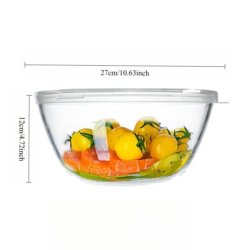 Glass covered mixing bowl set with large capacity salad bowl, suitable for baking and cooking, can enter preheated oven, dishwasher, freezer and microwave oven, Salad Serving Bowls