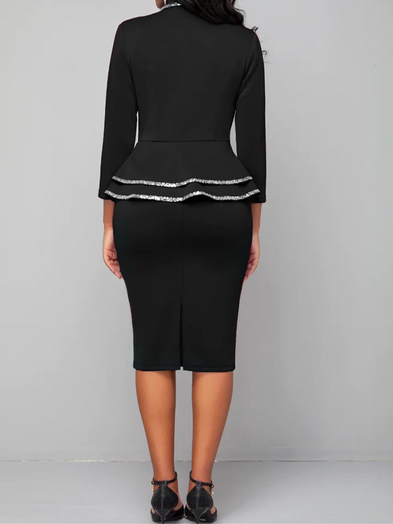 Elegant Women's Two-Piece Set, Long Sleeve Blazer & Pencil Skirt, Rhinestone Trim, Business Office Wear, New European Style, Knit