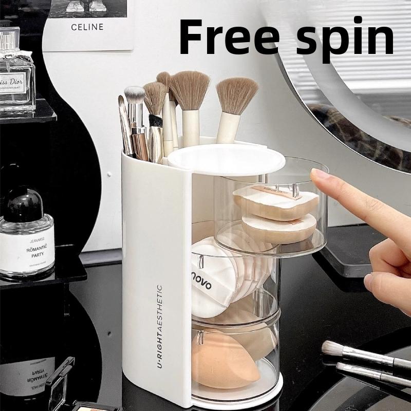 Rotating Dustproof Makeup Sponge Holder, Multi-Layer Lipstick Brush Organizer, Desktop Cosmetic Stand, Beauty Egg Air Cushion Rack